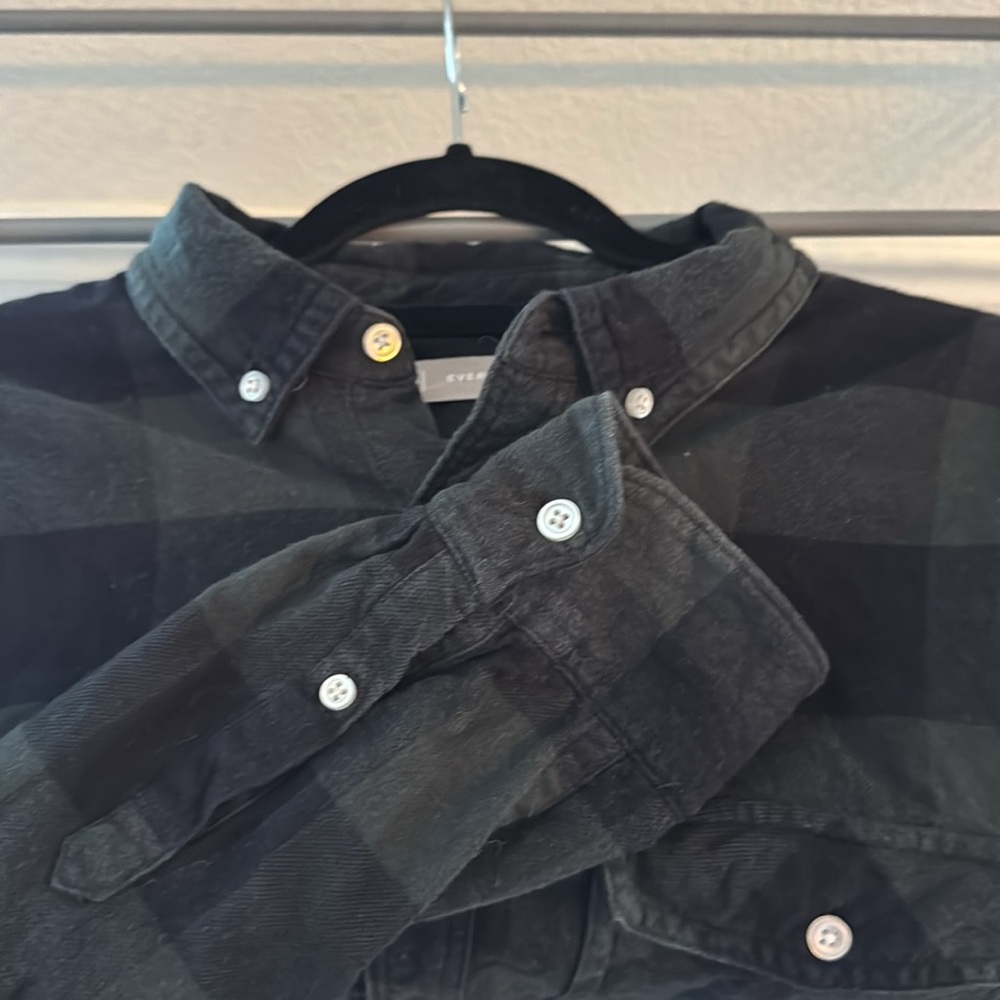 M’s Everlane Brushed Flannel shirt, green/black plaid, size XL
